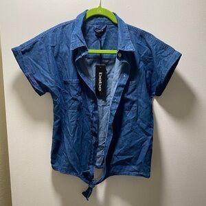 Bebe women’s Casual Blue Tie-Front Shirt